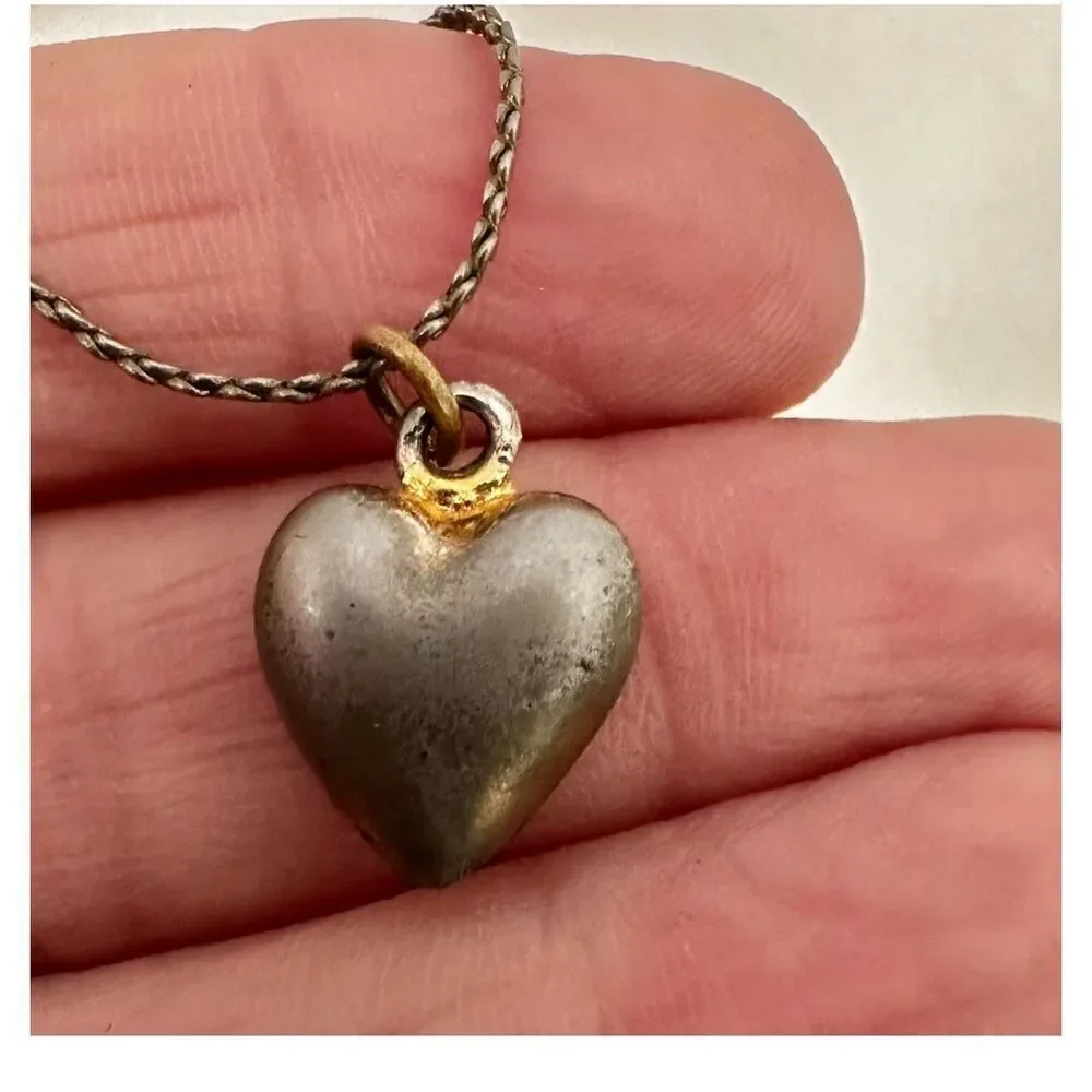 Silver tone puffy heart pendant necklace